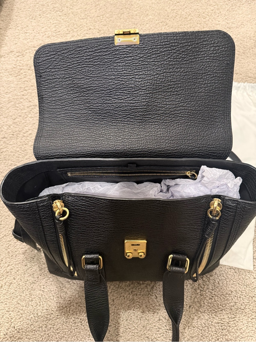 3.1 Phillip Lim Black Textured Leather Satchel with Gold Hardware - Picture 4 of 11